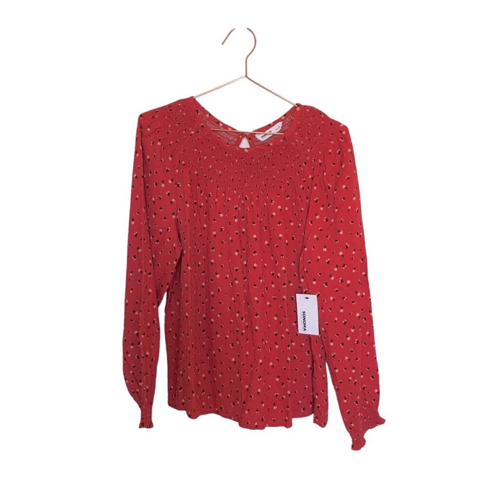 Sonoma elastic neckline long sleeved floral print blouse new with tag large